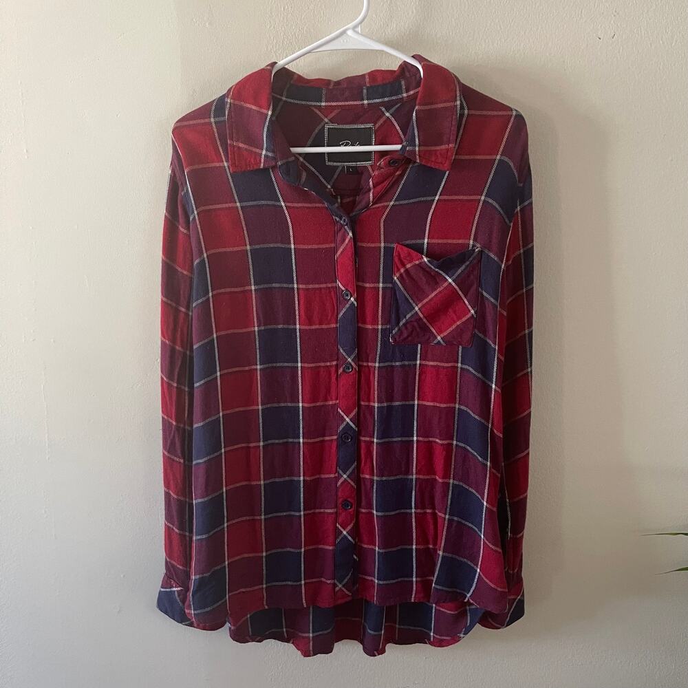 Rails Womens Small Plaid Flannel Shirt Navy Red Long Sleeve Lumberjane Flawed